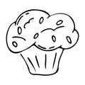 Vector illustration of gingerbread muffin with raisins in doodle style