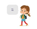 Vector illustration of the Girl with the backpack go to school. Preschool girl walks to school. School girl and speech