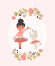 Illustration of girl ballerina with poodle puppy Royalty Free Stock Photo