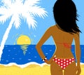 Vector illustration of girl on beach