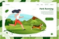 Vector illustration - girl and dog running in park Royalty Free Stock Photo