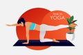 Vector illustration. Girl doing yoga and get calm in office. Relax, meditation, good time management concept. Flat style Royalty Free Stock Photo