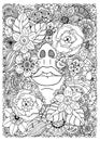 Vector illustration girl drowned in flowers. Doodle drawing. Meditative exercise. Coloring book anti stress for adults