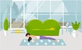 Vector illustration The girl is engaged in yoga in the pose of stap at home, in a cozy living room. Design of a modern