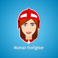 Vector illustration of a girl firefighter. Woman firefighter. Icon. Flat icon. Minimalism. The stylized girl. Occupation. Job.