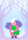 Vector illustration of a girl hugging a Christmas tree, flat design of a Christmas card Royalty Free Stock Photo