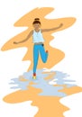 Vector Illustration of a girl jumping in the puddle Royalty Free Stock Photo