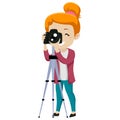 Girl Looking through a Digital Camera on Tripod