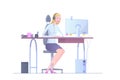 Vector illustration of a girl operator of the call center is on a white background Royalty Free Stock Photo