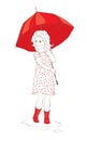 Vector illustration -- girl with red umbrella Royalty Free Stock Photo
