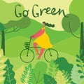 Go green! Illustration with girl riding bycycle