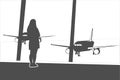 Vector illustration of a girl standing at the airport. Royalty Free Stock Photo