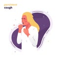 Vector illustration of a girl suffering from a cough. Cough is a symptom of allergies, pneumonia, colds, flu, asthma Royalty Free Stock Photo