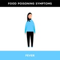 Vector illustration of a girl with a thermometer in her mouth. The person has symptoms of food poisoning. The girl was poisoned,