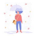 Vector illustration of a girl under an umbrella on a rainy day Royalty Free Stock Photo