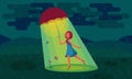 Vector illustration of a girl under an umbrella. The rays of the sun shine from an umbrella Royalty Free Stock Photo