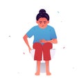 Vector illustration of a girl who sits on the toilet, holding her hand to her stomach. A person has problems with the work of the Royalty Free Stock Photo