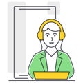 Vector illustration of a girl working at a computer. Operator, call center.