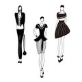 Vector illustration with girls, models, siluets. Sketch.Fashion print Royalty Free Stock Photo