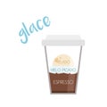 Glace coffee cup icon with its preparation and proportions and names in spanish