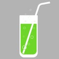 Glass with a straw and mojito.Vector illustration of a glass of apple juice or a cocktail of green