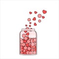 Vector illustration of a glass jar with hearts and circles. Vector theme with valentines day Royalty Free Stock Photo