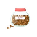 Vector illustration of a glass jar with an unpolished cloves. Spices