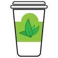 Paper cup of green tea. Vector illustration of a glass with tea. Logo icon leaves of green tea for a paper cup Royalty Free Stock Photo