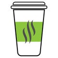 Paper cup of green tea. Vector illustration of a glass with tea. Logo icon leaves of green tea for a paper cup Royalty Free Stock Photo