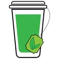 Paper cup of green tea. Vector illustration of a glass with tea. Logo icon leaves of green tea for a paper cup Royalty Free Stock Photo