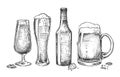 Set of isolated beer glasses and bottle Royalty Free Stock Photo