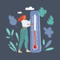 Vector illustration of Global Warming. tiny woman characters thermometer Royalty Free Stock Photo