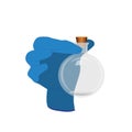 Vector illustration with a gloved hand holding a round flask