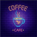 Vector illustration. Glowing neon sign for outdoor cafe advertising. Royalty Free Stock Photo