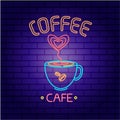 Vector illustration. Glowing neon sign for outdoor cafe advertising. Royalty Free Stock Photo