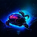 Vector illustration of a glowing scorpion beetle on a blue background. AI Generated