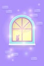 Arched glowing window on a brick wall. Vector illustration