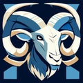 Vector illustration of a goat head on a dark blue background. Design for t-shirt and other uses. generative AI Royalty Free Stock Photo
