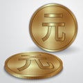 Vector illustration of gold coins with Chinese Yan