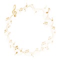 Vector illustration of gold colored sheet music circle frame - musical notes melody Royalty Free Stock Photo