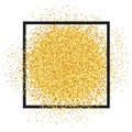 Gold glitter with black frame. Golden sparkles. Glowing texture confetti sequins dust spray. Star dust texture light effect.