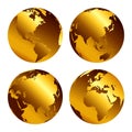 Vector Illustration of gold globe icons with different continents ÃâÃÆÃÂµ Royalty Free Stock Photo