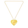 Vector illustration of gold jewelry in the form of heart on a chain