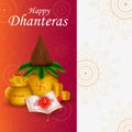 Gold Kalash for Happy Dhanteras Diwali festival holiday celebration of India greeting background