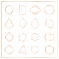Vector illustration of gold segments frames set isolated on white background. Geometric polyhedron thin line frames