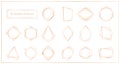 Vector illustration of gold segments frames set on white background. Geometric polyhedron thin line frames collection