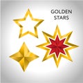 Vector illustration of 3 golden stars christmas new year holiday 3D Christmas