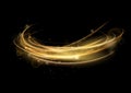 Vector illustration of golden abstract transparent light effect isolated on black background, round sparcles and light Royalty Free Stock Photo