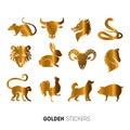 Vector illustration of golden Animal horoscope year stickers, flash temporary tattoo Royalty Free Stock Photo