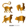 Vector illustration of golden Animal horoscope year stickers, flash temporary tattoo Royalty Free Stock Photo